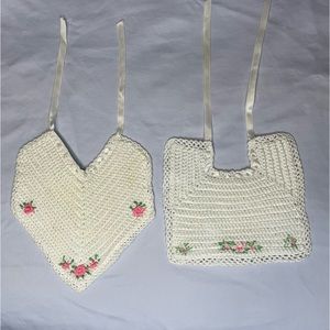 Vintage Crochet Flower Bibs Baby Girl